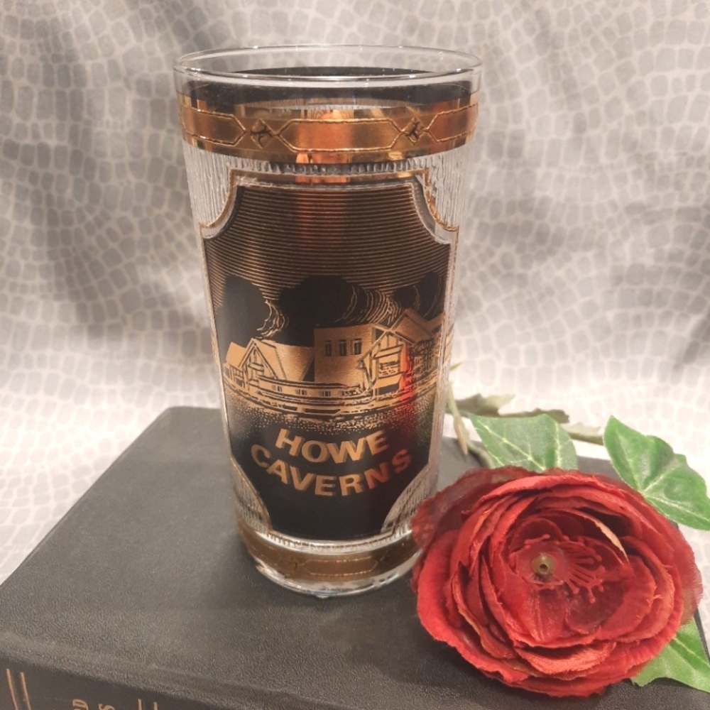 Vintage CULVER Howe Caverns Souvenir High Ball Glass Tumbler w/ 22k Gold Trim